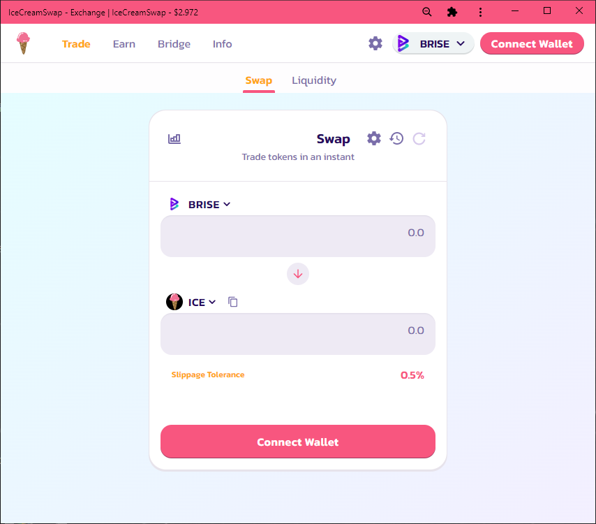 Fig. 1a Swap UI (wallet not connected)